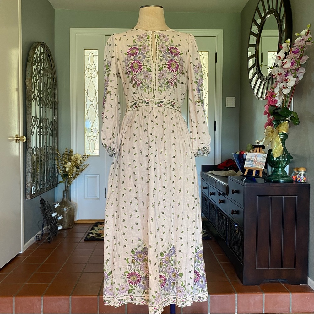 NWT Max Studio Purple Floral Linen Blend Midi Dress